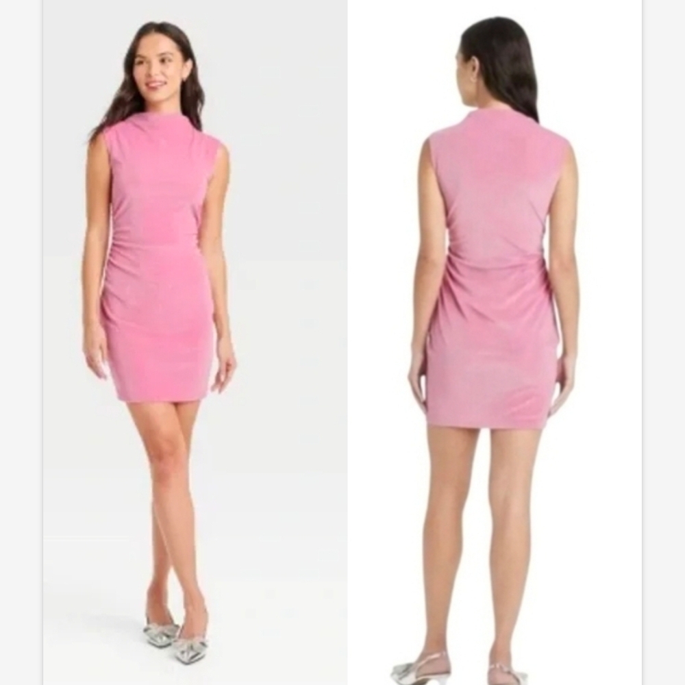 NWT A New Day Ruched velvet midi dresse Pink SZ L